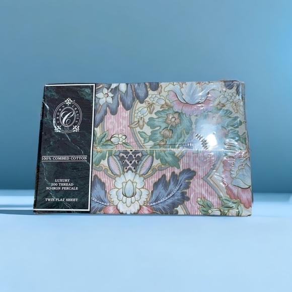 Crown Crafts Milan Twin Flat Sheet NEW Floral 100% Combed Cotton Floral Green